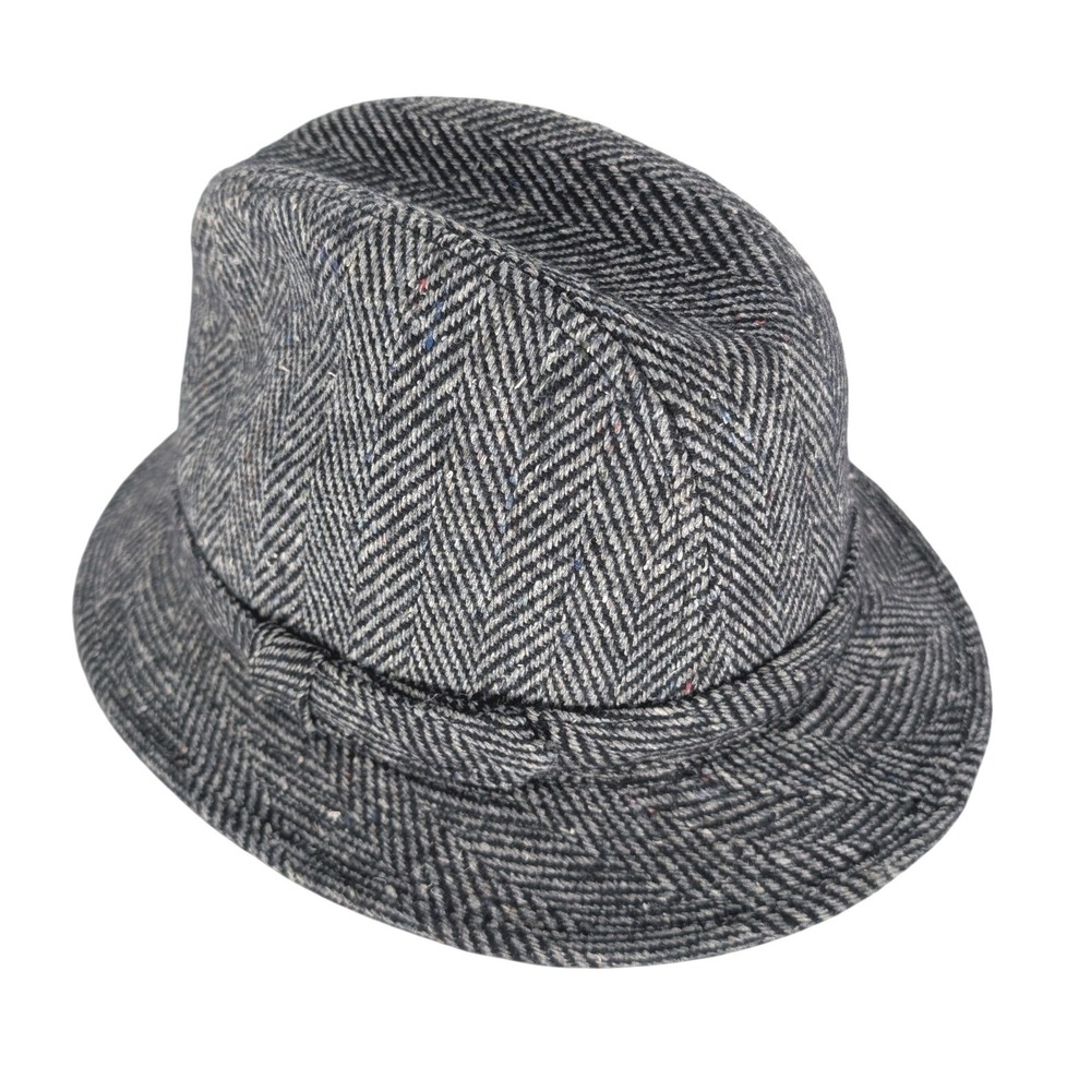 VTG Dorfman Pacific Fedora Hat Mens M Gray Herringbone Wool Blend Tweed Trilby
